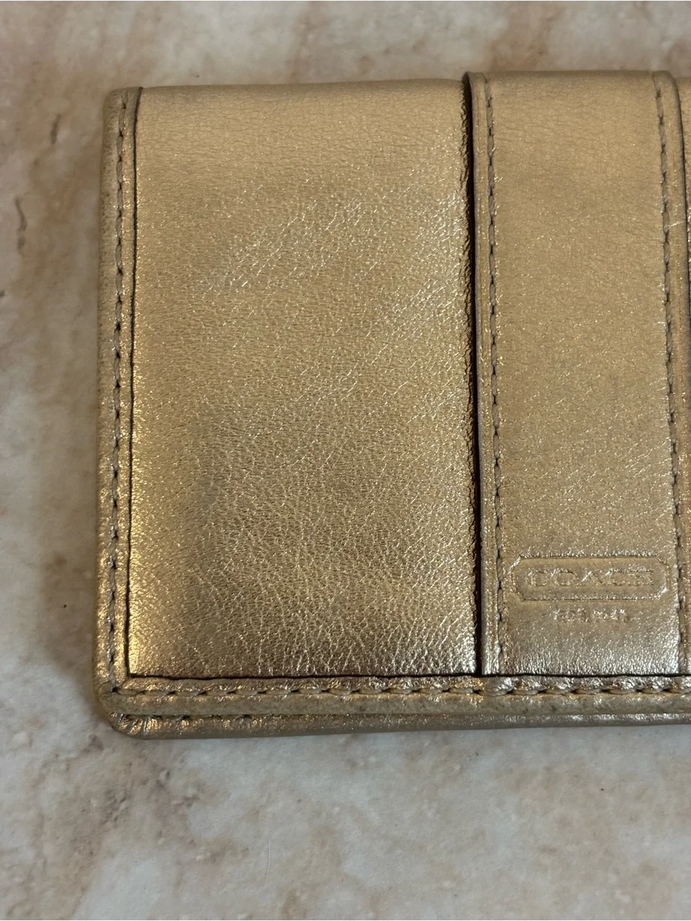 Coach Metallic Gold Leather Compact Card Case